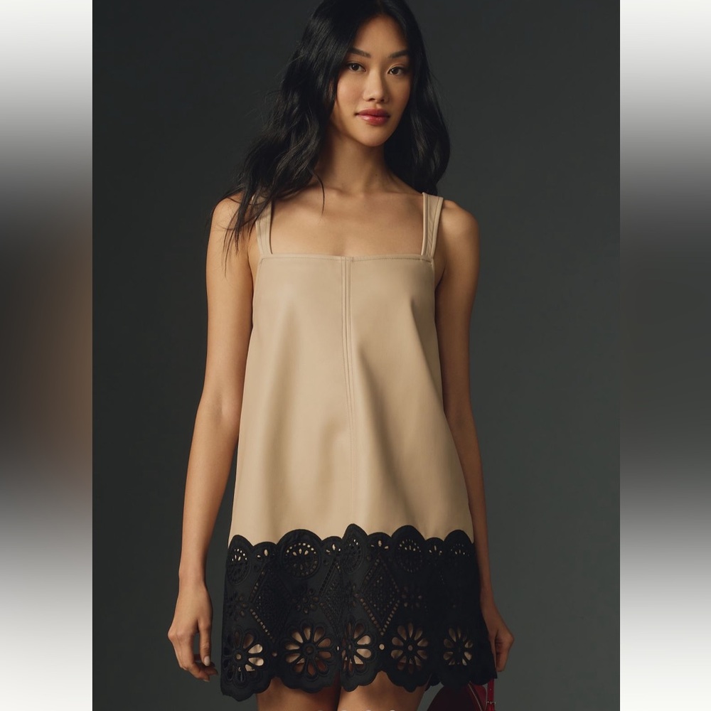 Anthropologie Sleeveless Square-neck Scallop-trim Mini-dress, Sz L
